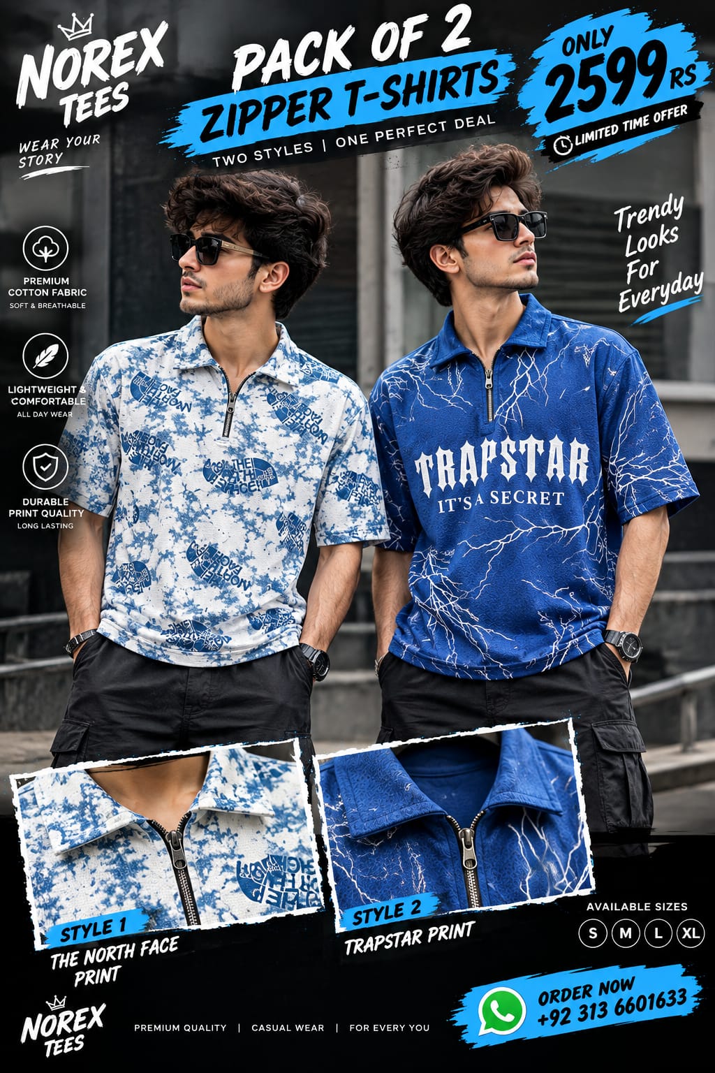 Combo Deal Pack of 2 Zipper T-Shirts Soft & Comfortable Wear