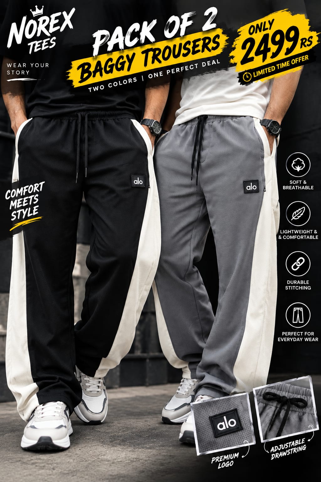 Exclusive Deal Pack of 2 baggy trousers soft & comfort wear